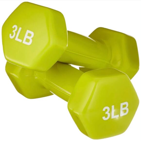 Amazon Basics Vinyl Coated Dumbbell Hand Weights Bright Green 3LB Each S21 - Picture 1 of 5